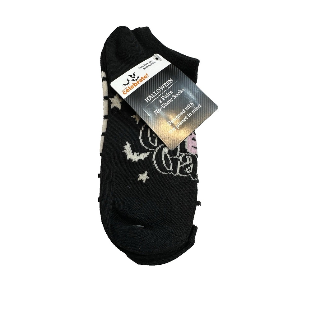 celebrate halloween 3 pack womens no shoe ankle socks size 4-10